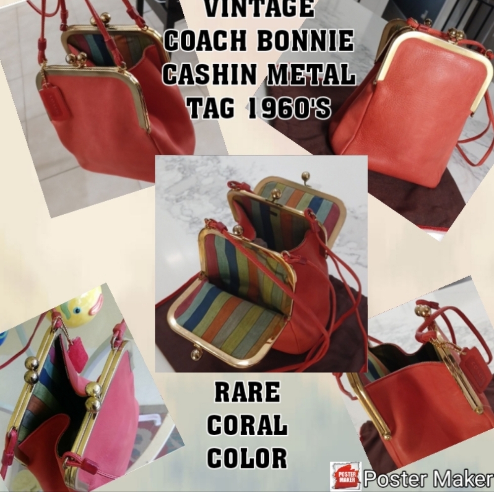 70's Bonnie Cashin Coach Kisslock Double Entry Swinger Bag Rare Zinnia(CORAL) - Picture 5 of 17